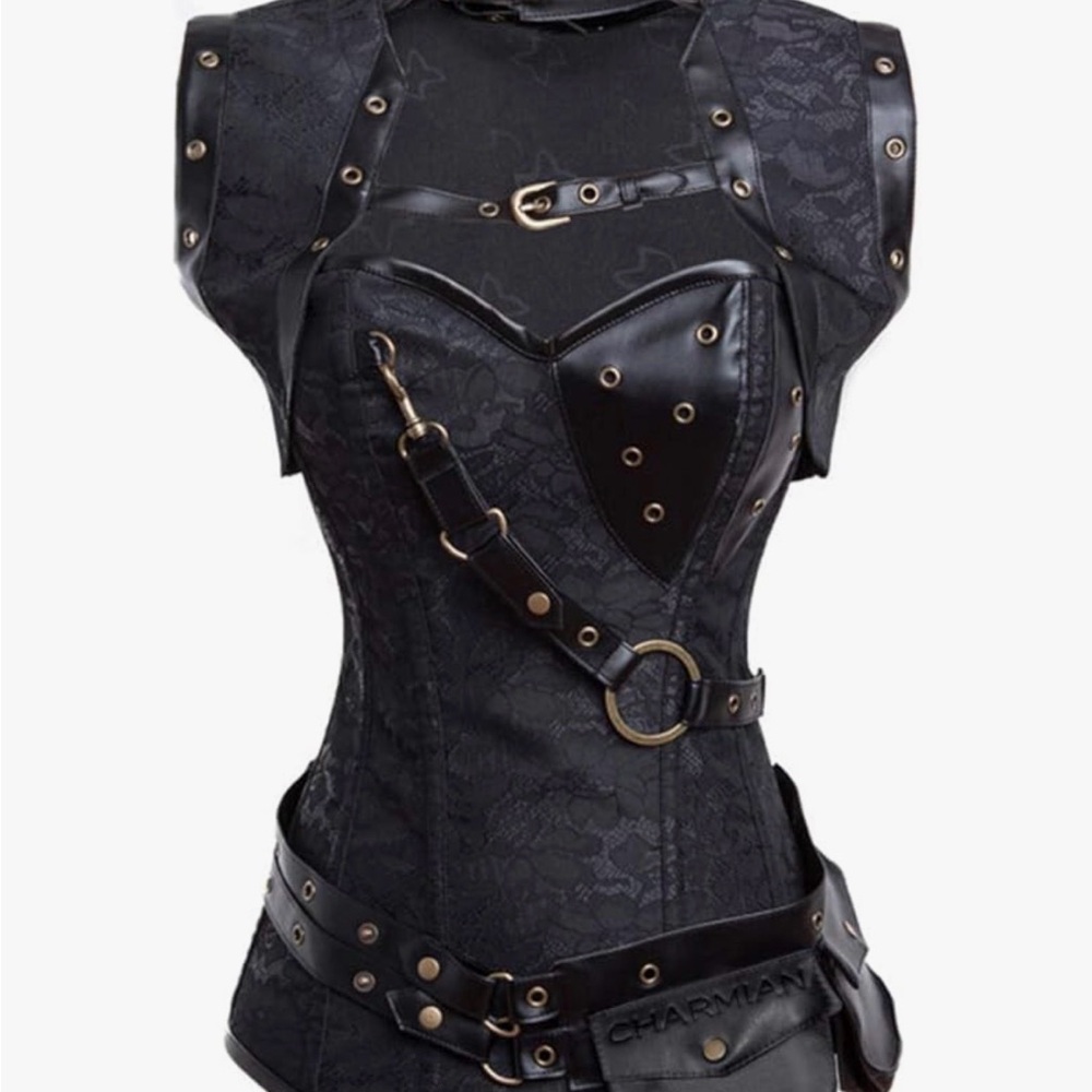 Black Lace Steampunk Corset Top with Buckle Details